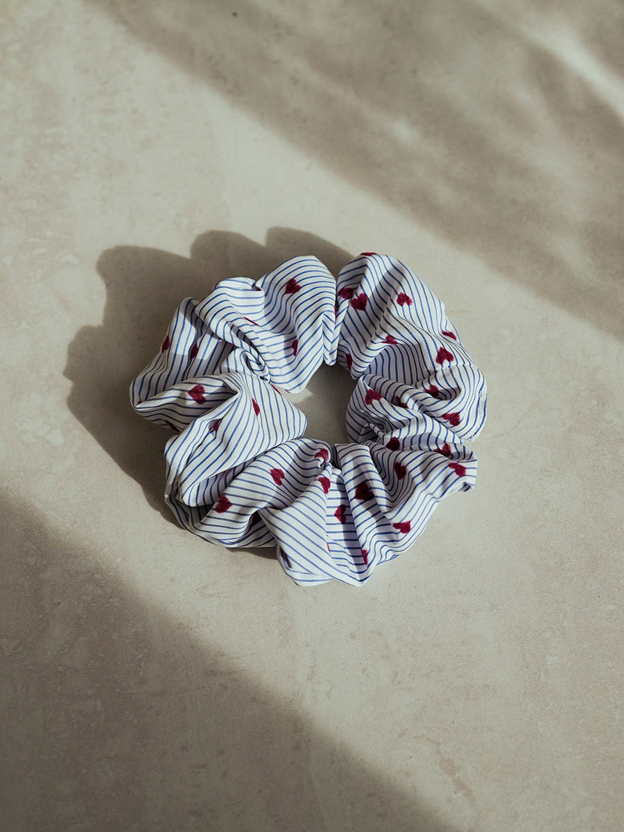 Charming Hearts Navy-striped Scrunchie