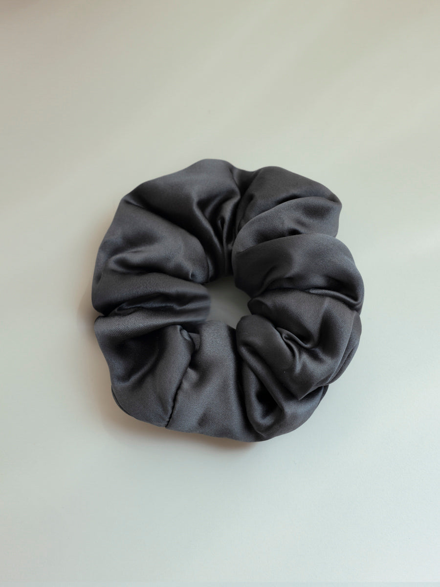 Fluffy Touch Pure Silk Scrunchie Dark Grey