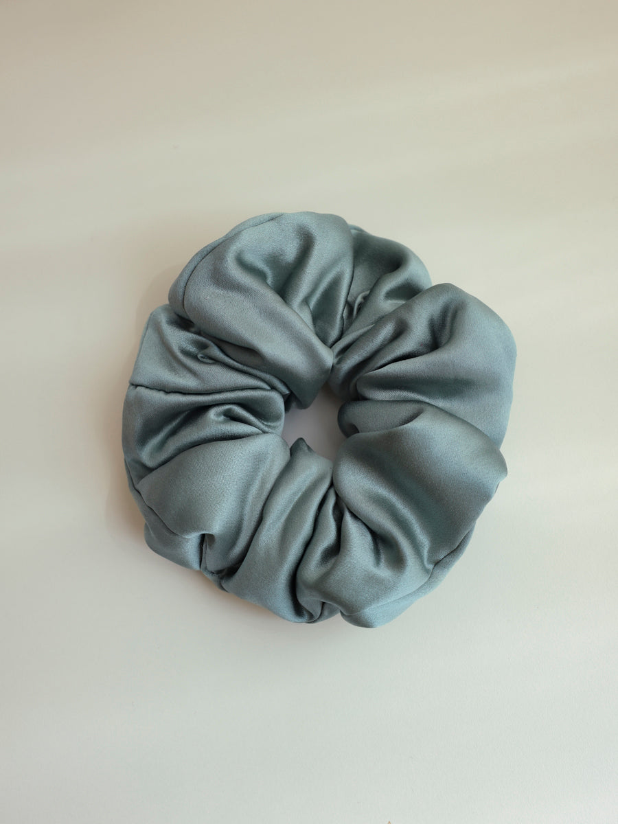 Fluffy Touch Pure Silk Scrunchie Greenish Grey