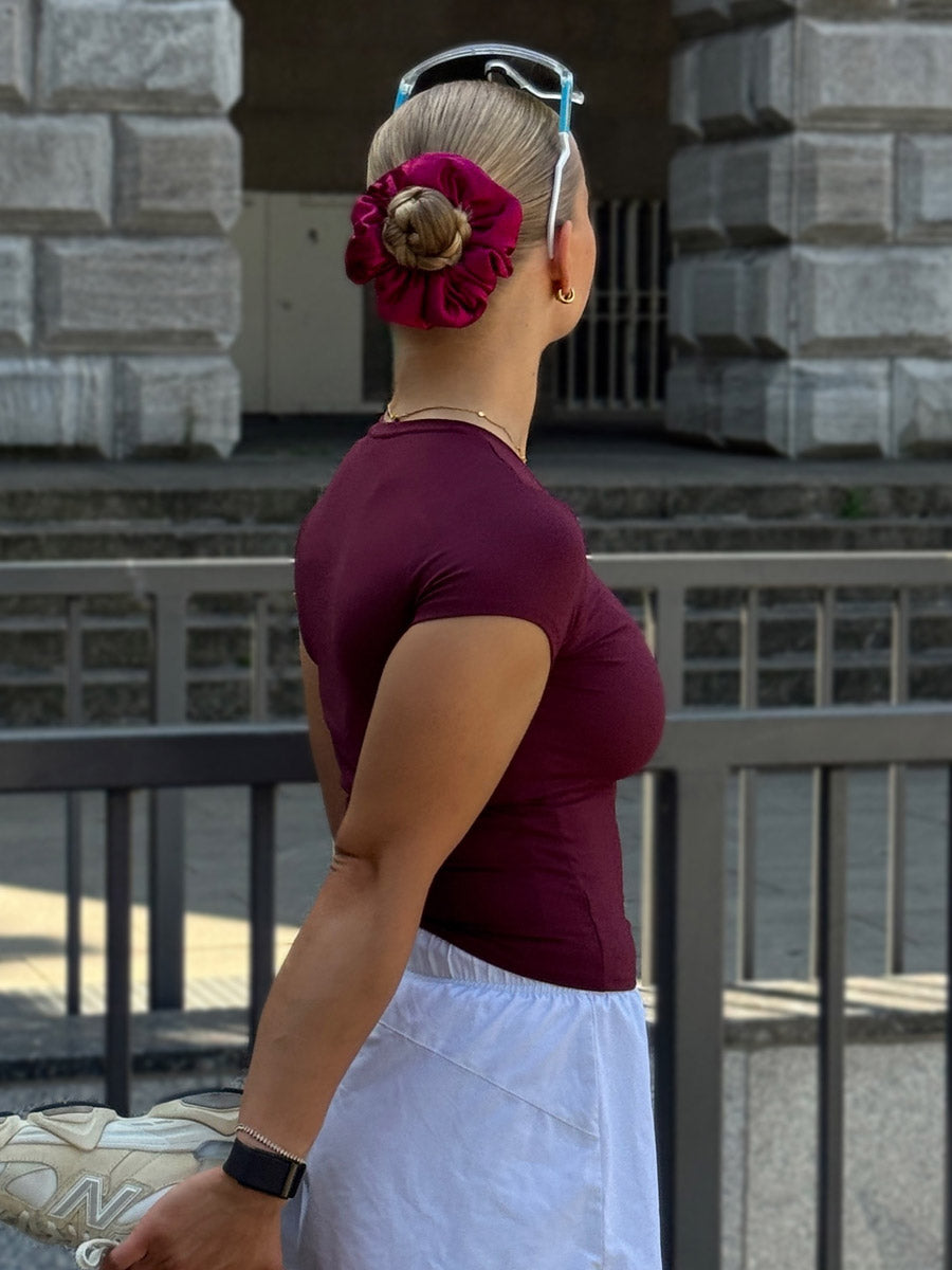 Fluffy Touch Pure Silk Scrunchie Rose Red