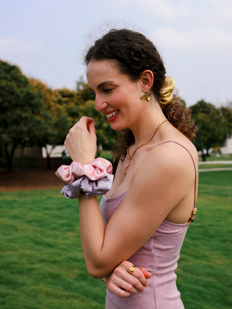 Fluffy Touch Pure Silk Scrunchie Dark Grey