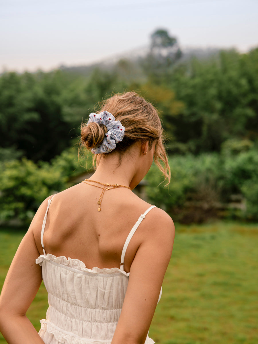 Charming Hearts Navy-striped Scrunchie