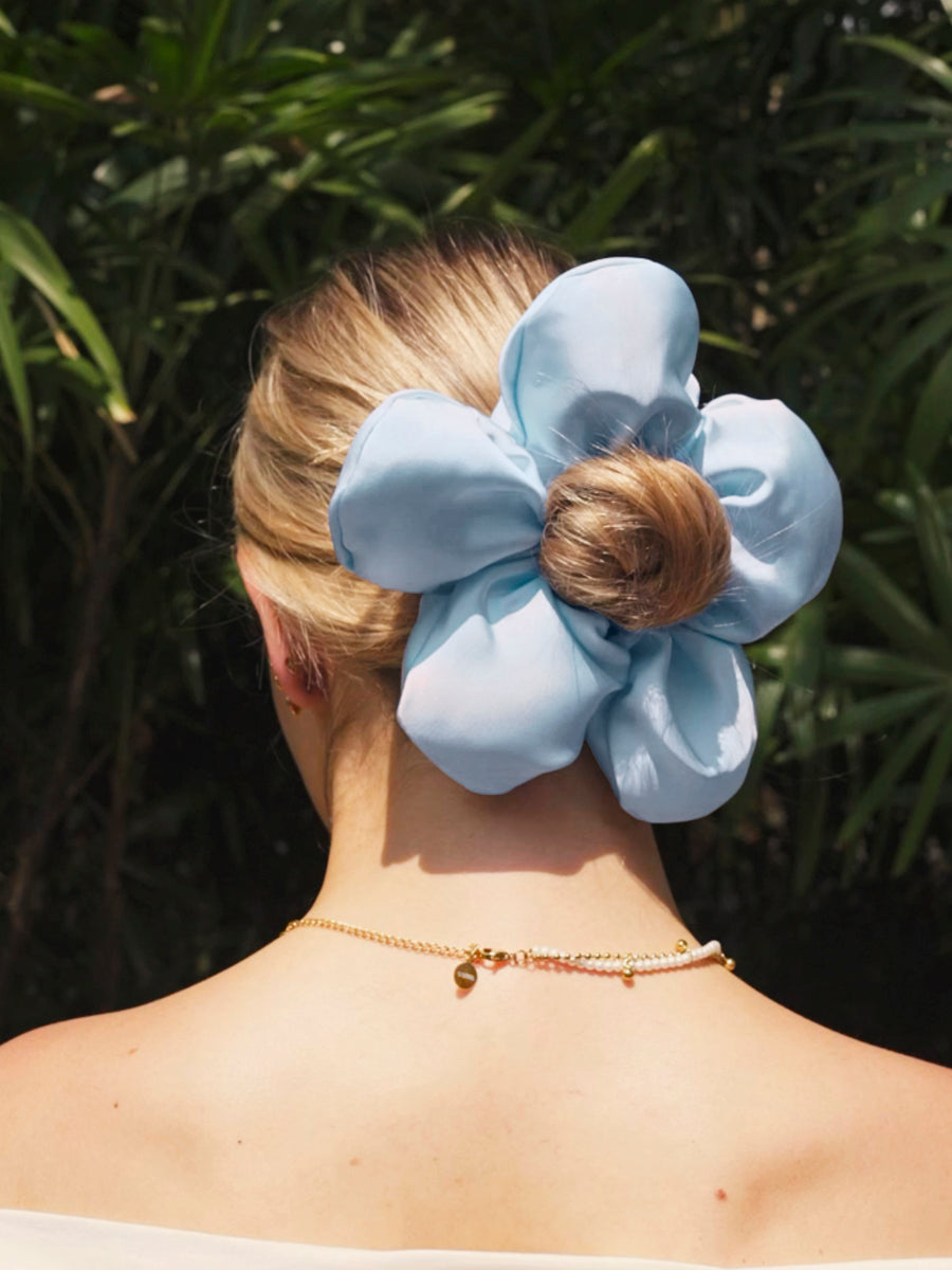 Cream Blossom Blue Scrunchie