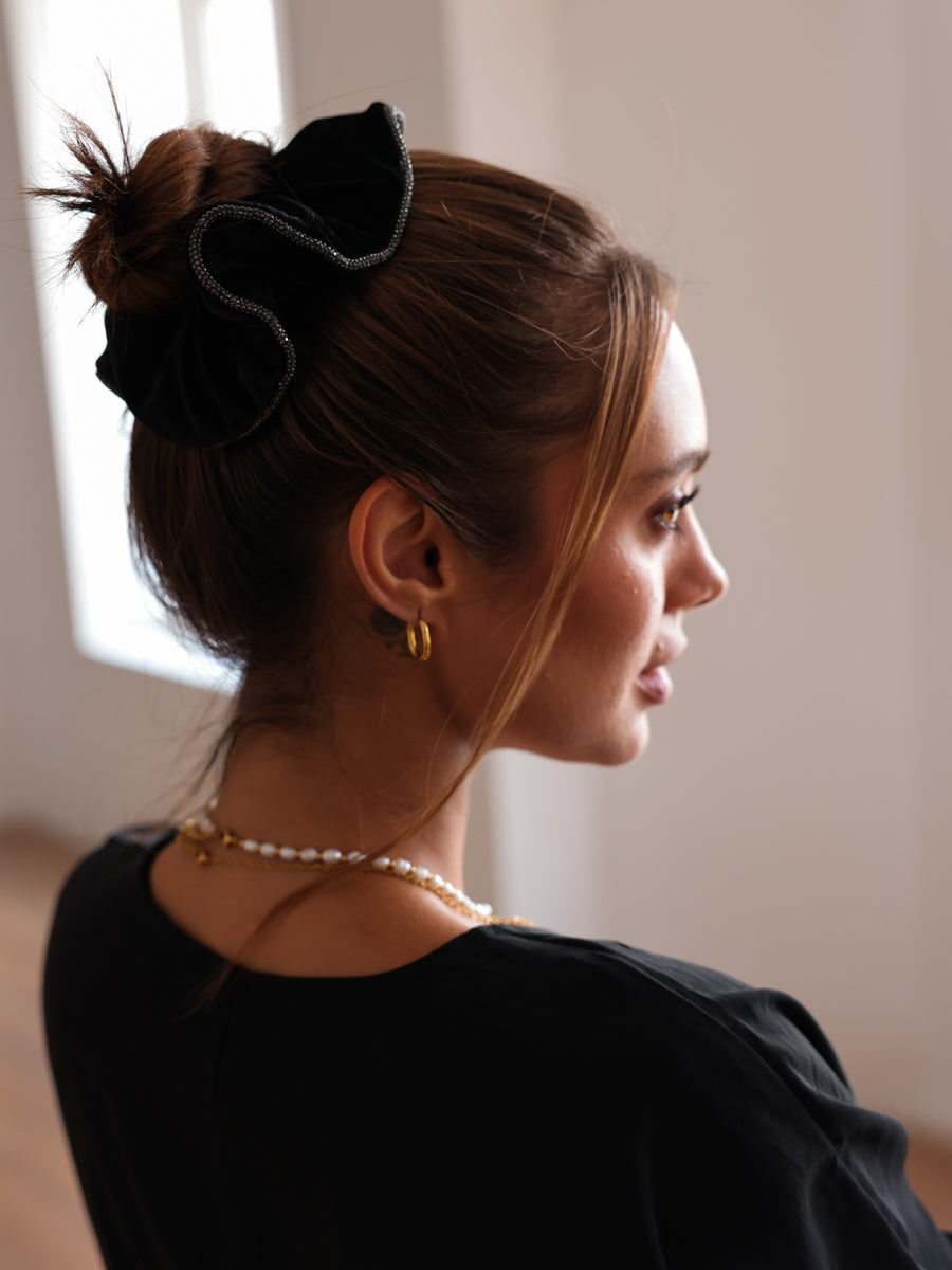 Velvet Glitter Black Scrunchie