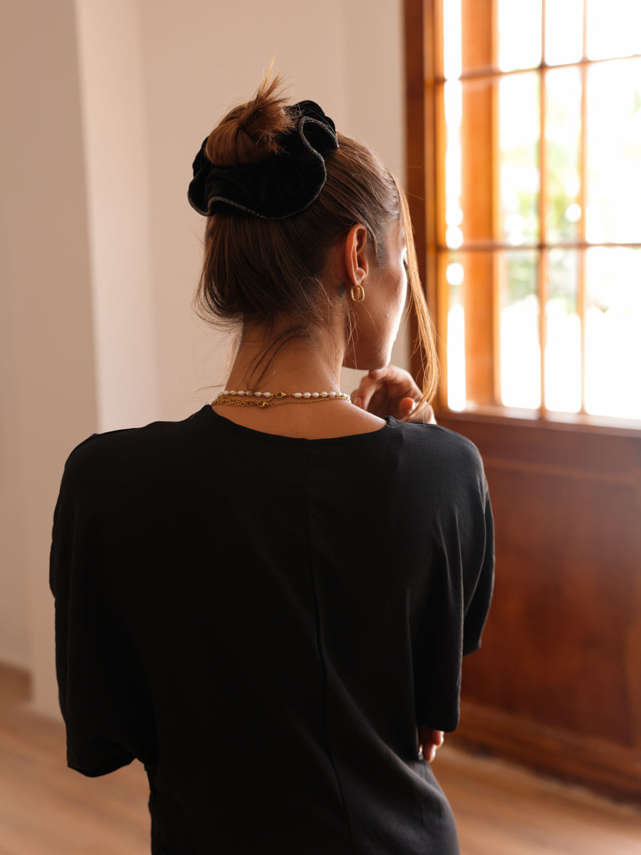 Velvet Glitter Black Scrunchie