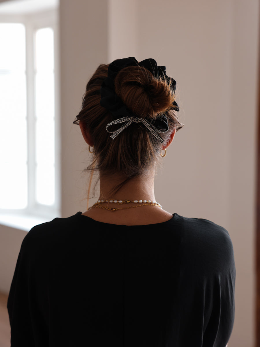 Shiny Pearl Black Scrunchie