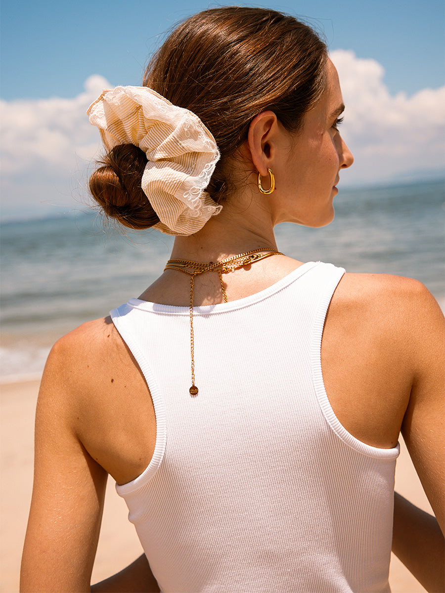 Lace Bow Scrunchie Light Yellow