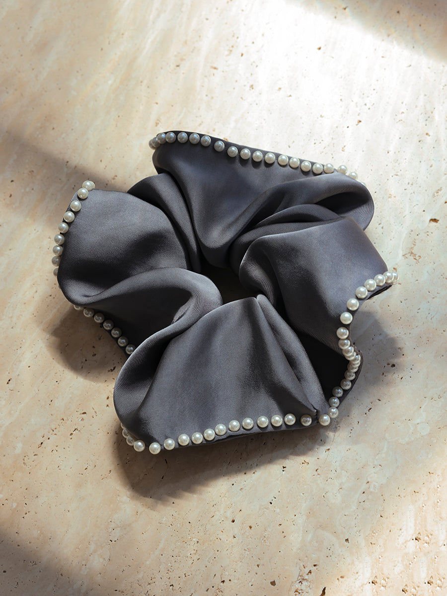 Beaded Edge Scrunchie Dark Grey