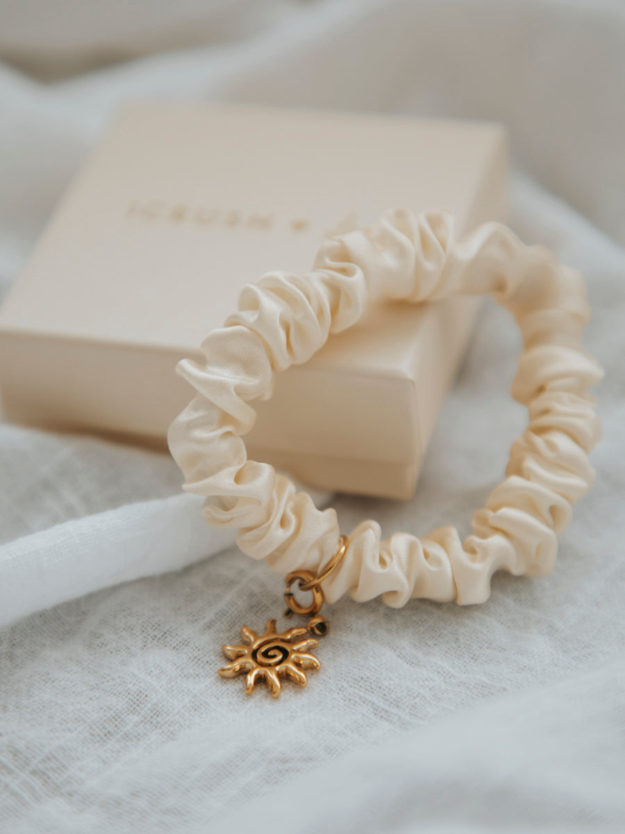 Blissful Pure Silk Scrunchie Cream White