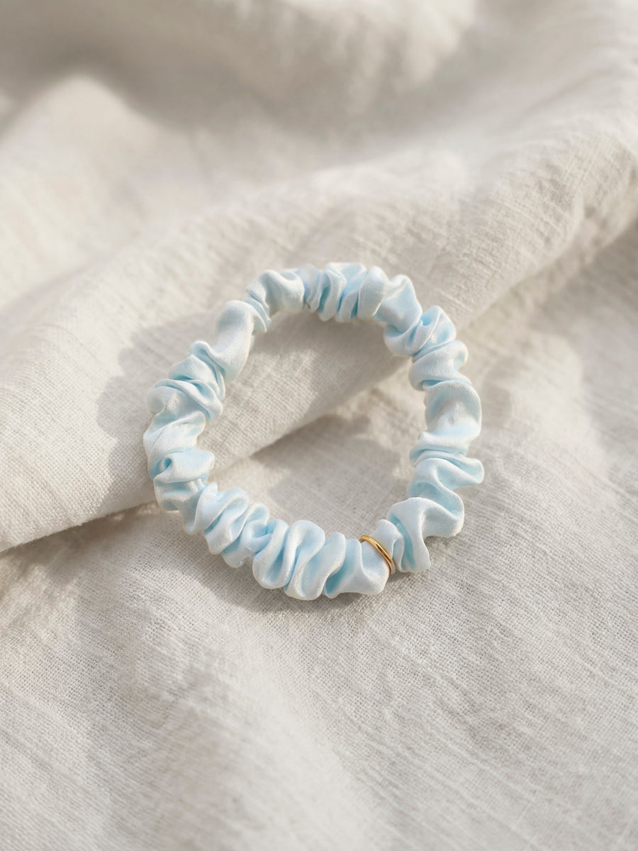 Blissful Pure Silk Scrunchie Cream Blue