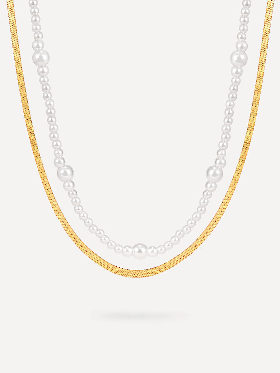 Enchanting Pearl Layered Kette Gold