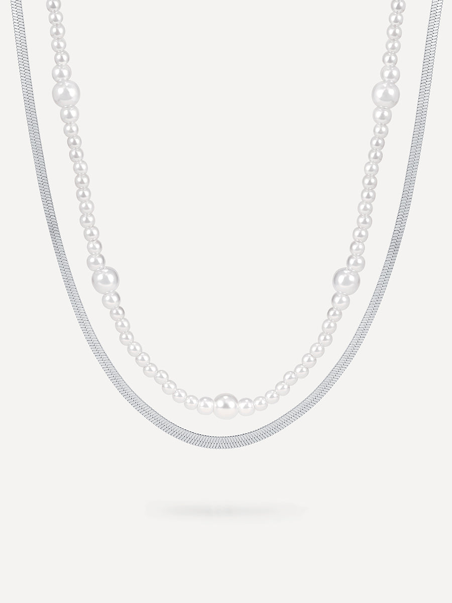 Enchanting Pearl Layered Kette Silber