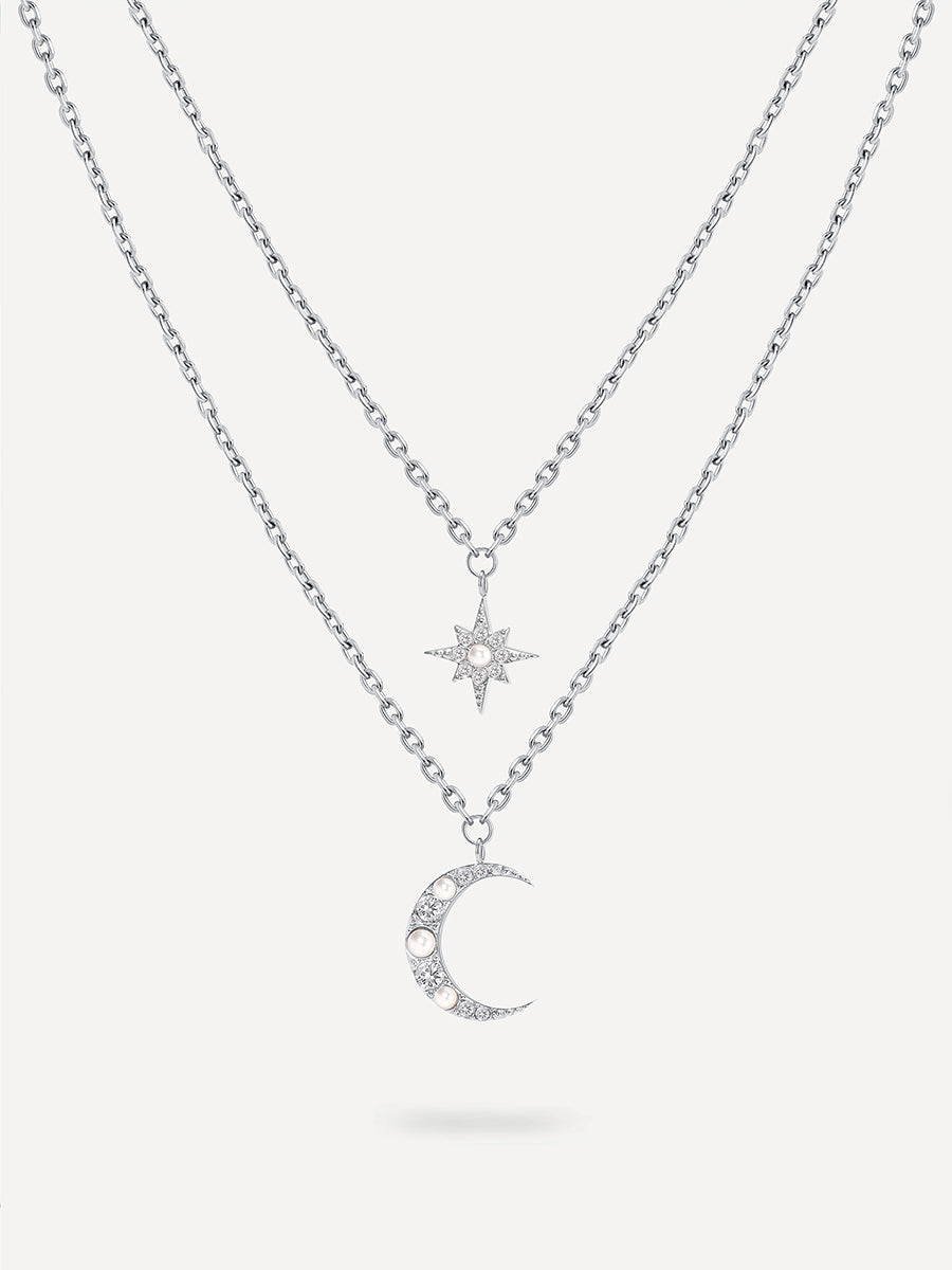 Moon Phase N Star Double Layer Kette Silber