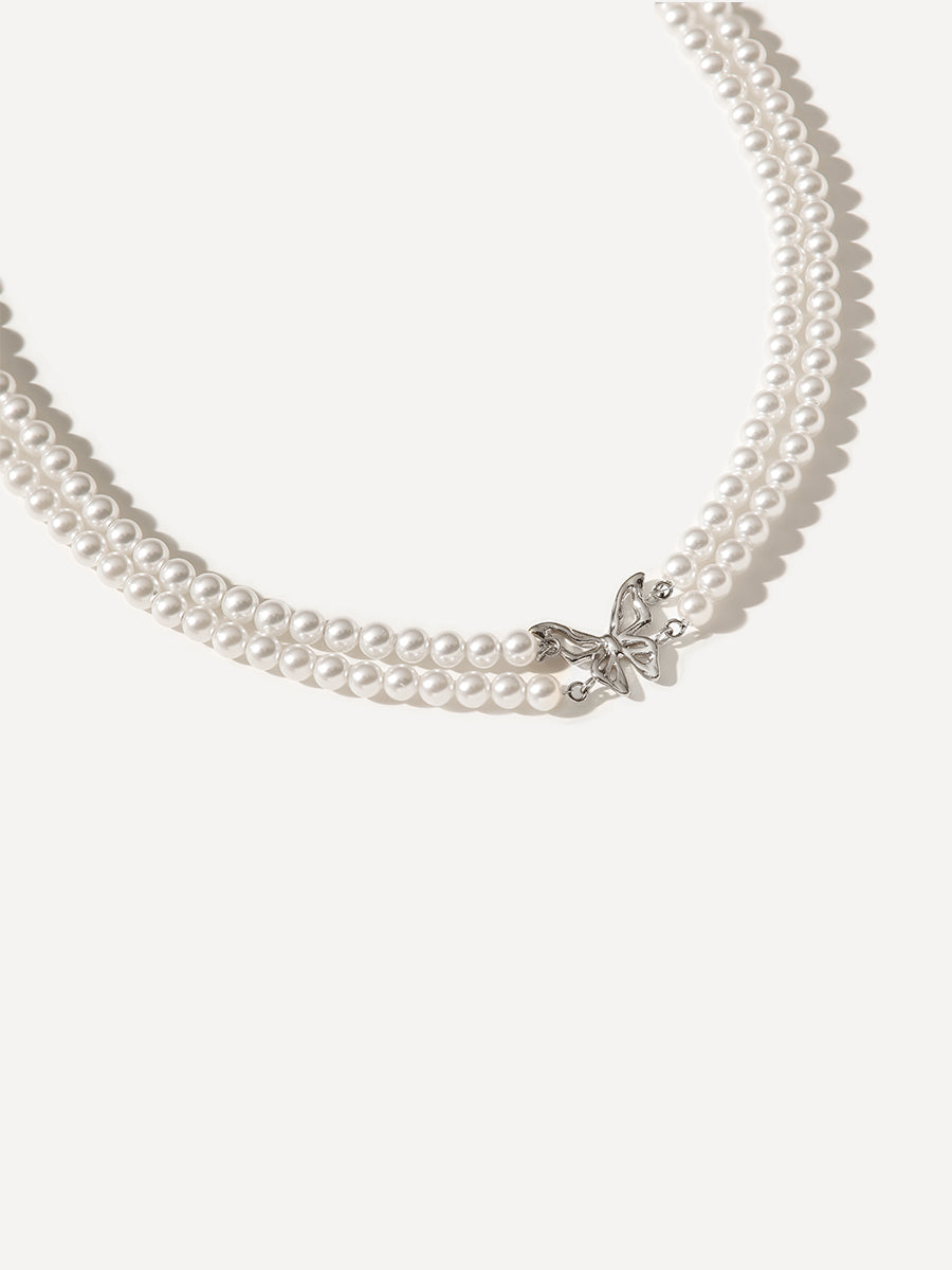Butterfly Pearl Kette Silber