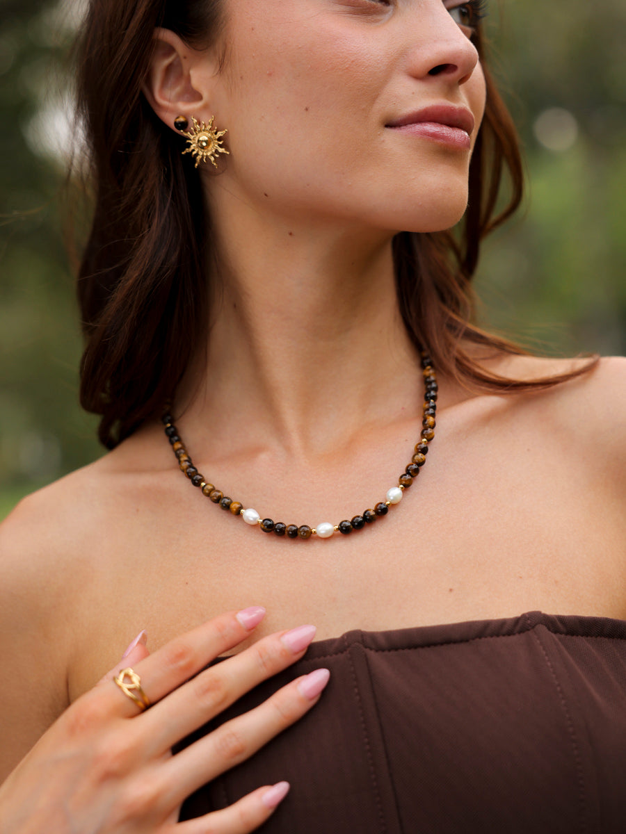 Dawn Pearl Tiger's Eye Kette