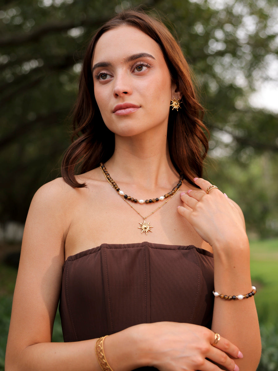 Dawn Pearl Tiger's Eye Kette