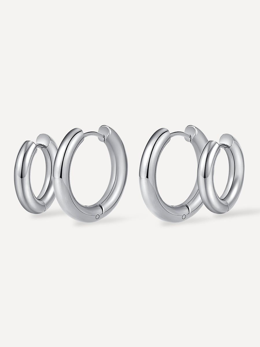 Smooth & Glossy Hoops Ohrringe Set Silber