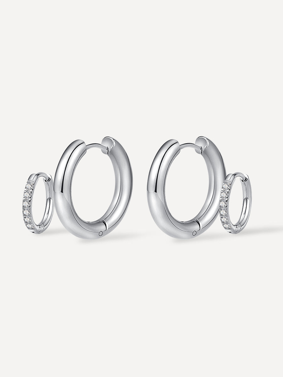 Shine And Glossy Hoops Set Silber