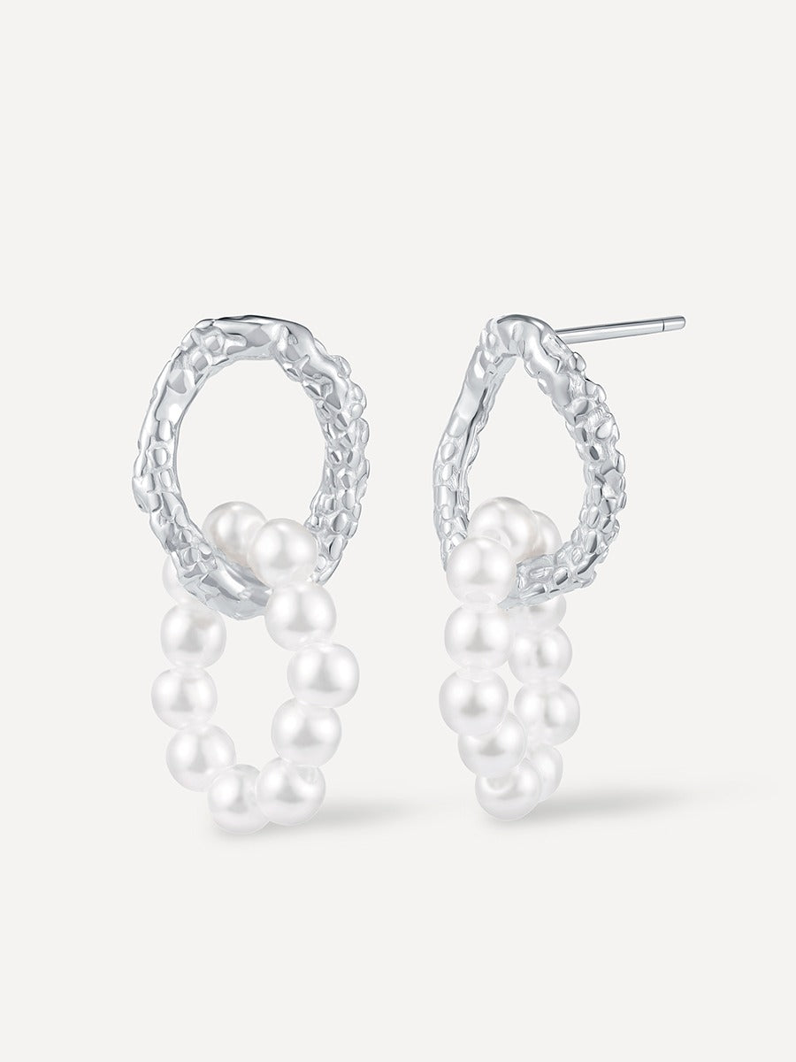 Double Circle Pearl Ohrringe Silber