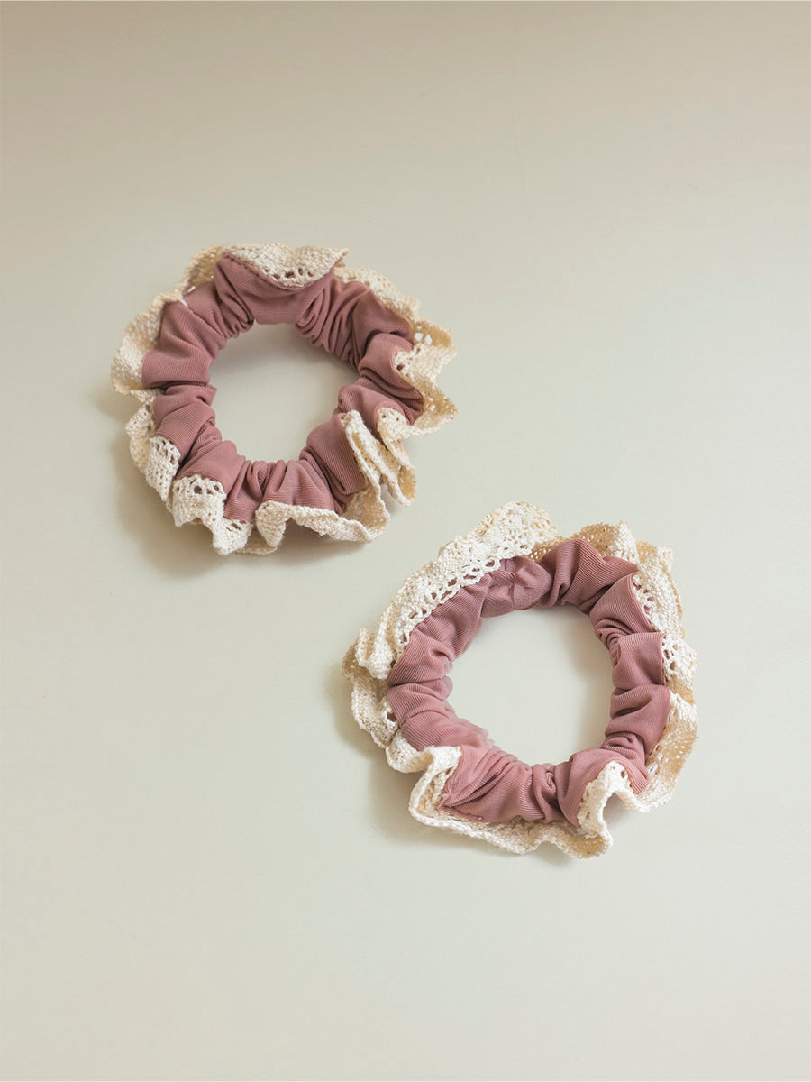 Lace Kiss Set Scrunchie Peach Pink