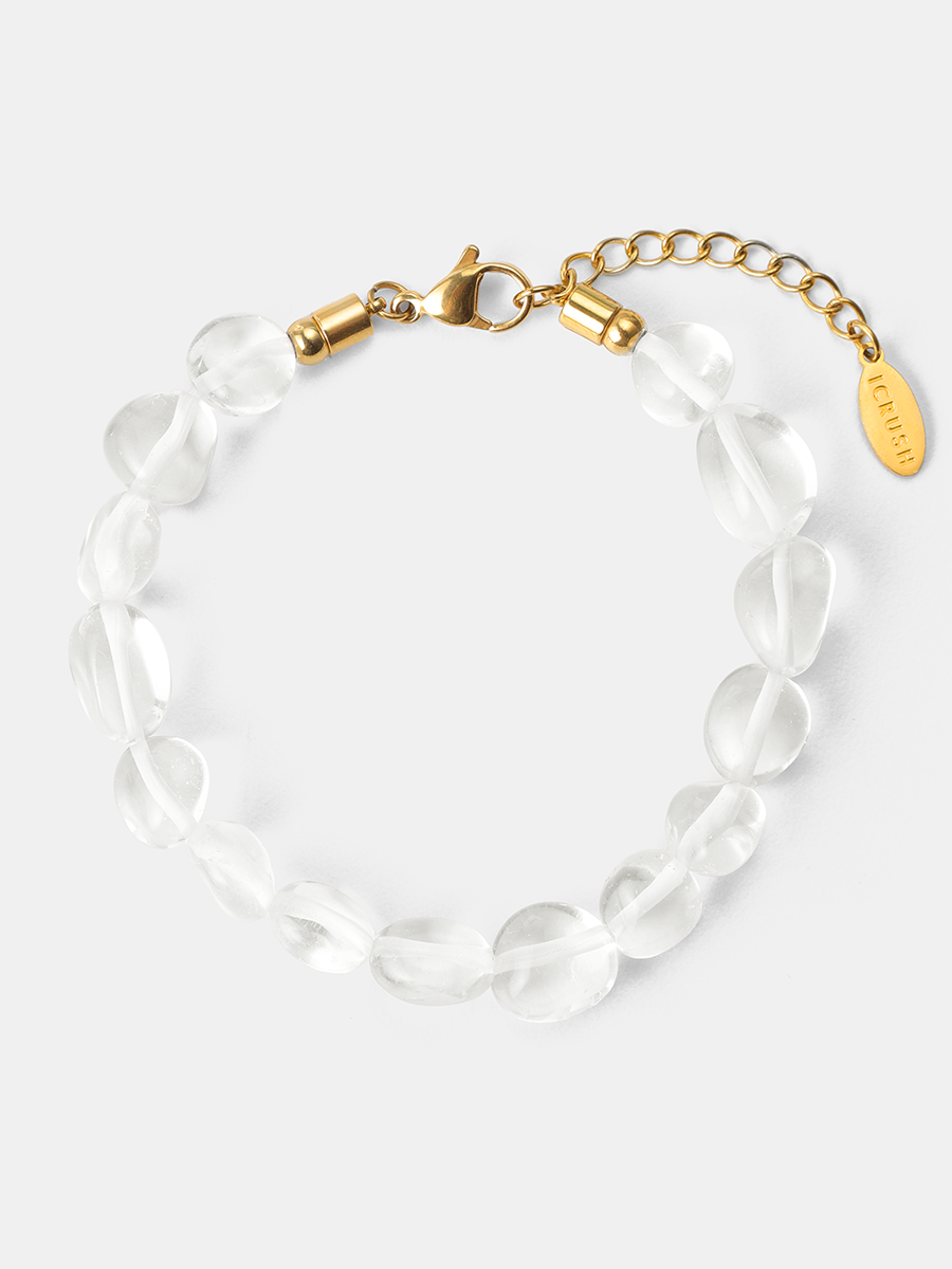 Armband aus klaren Bergkristall-Perlen mit goldenem Karabiner und Verlängerungskettchen