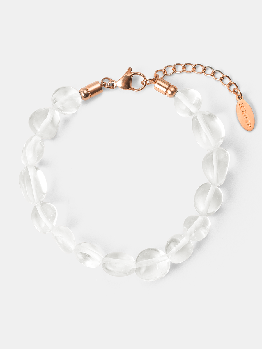 Armband aus klaren Bergkristall-Perlen mit rosévergoldetem Karabiner und Verlängerungskette