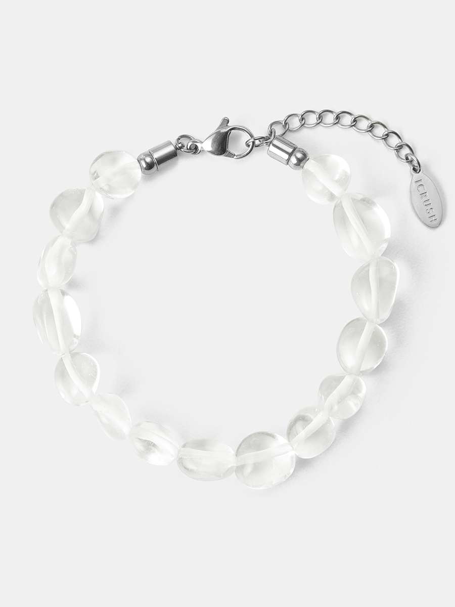 Silberfarbenes Armband aus klaren Bergkristall-Perlen mit Karabiner und Verlängerungskettchen