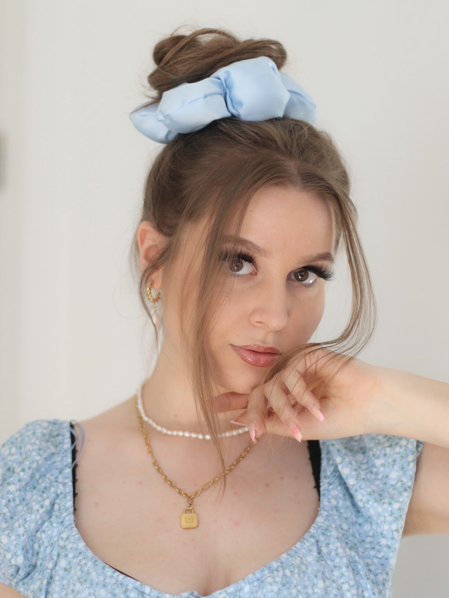 Cream Blossom Blue Scrunchie