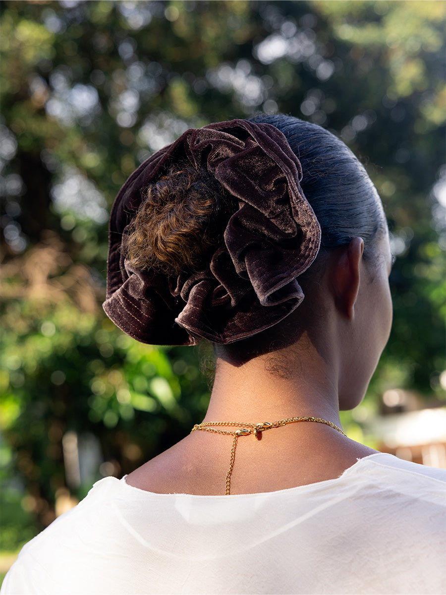 Luxe Velvet Brown Scrunchie