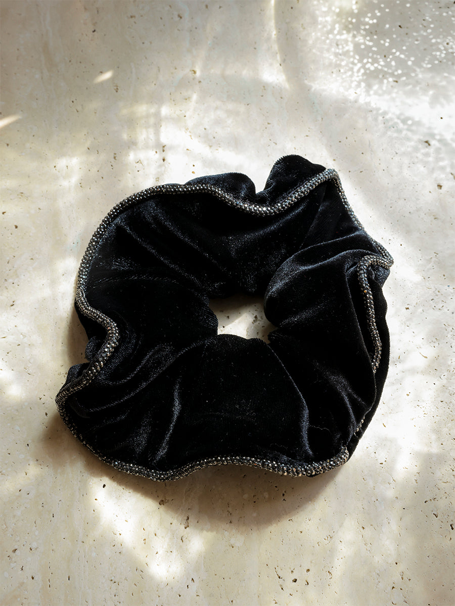 Velvet Glitter Black Scrunchie