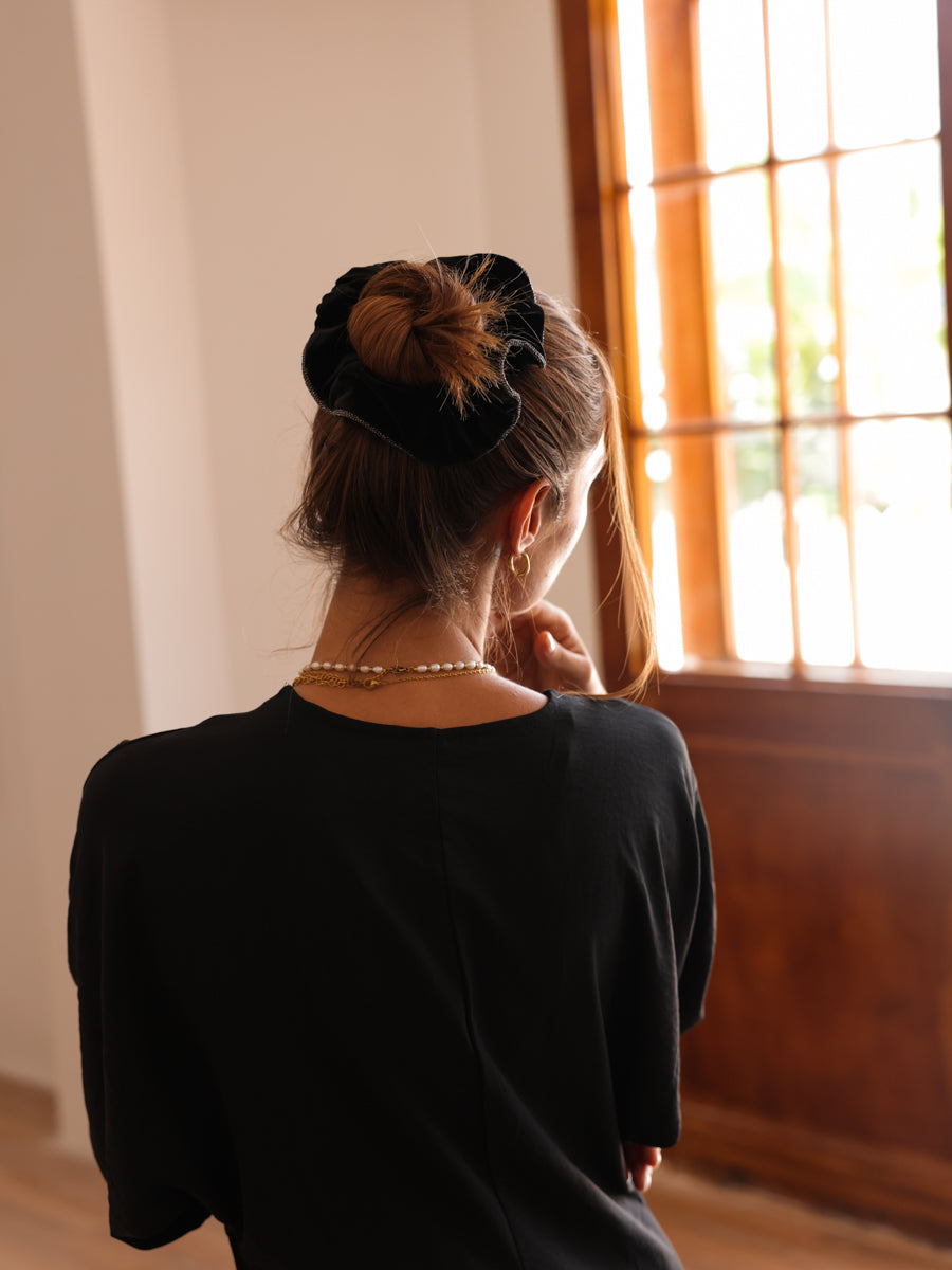Velvet Glitter Black Scrunchie