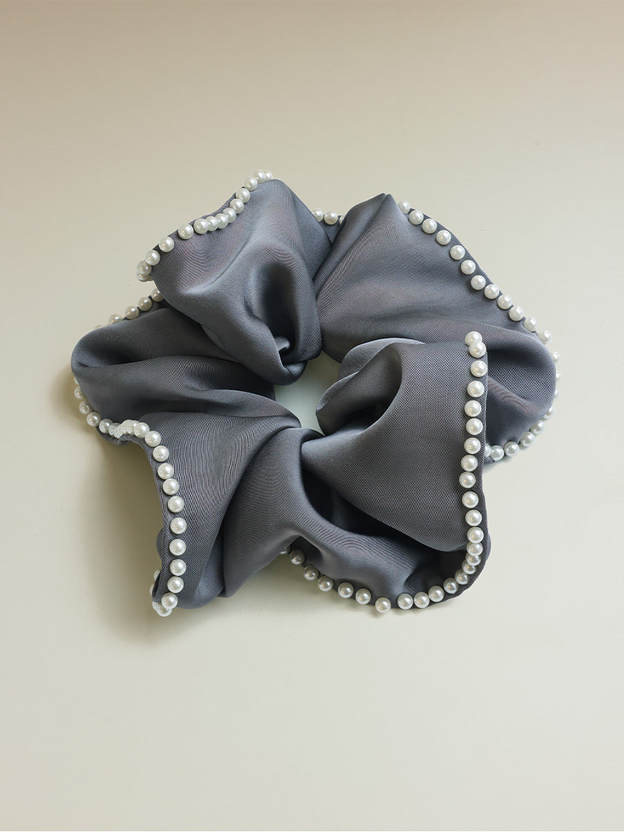 Beaded Edge Scrunchie Dark Grey