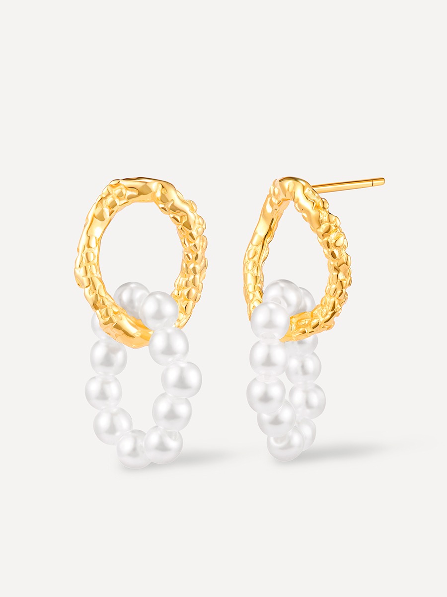 Double Circle Pearl Ohrringe Gold